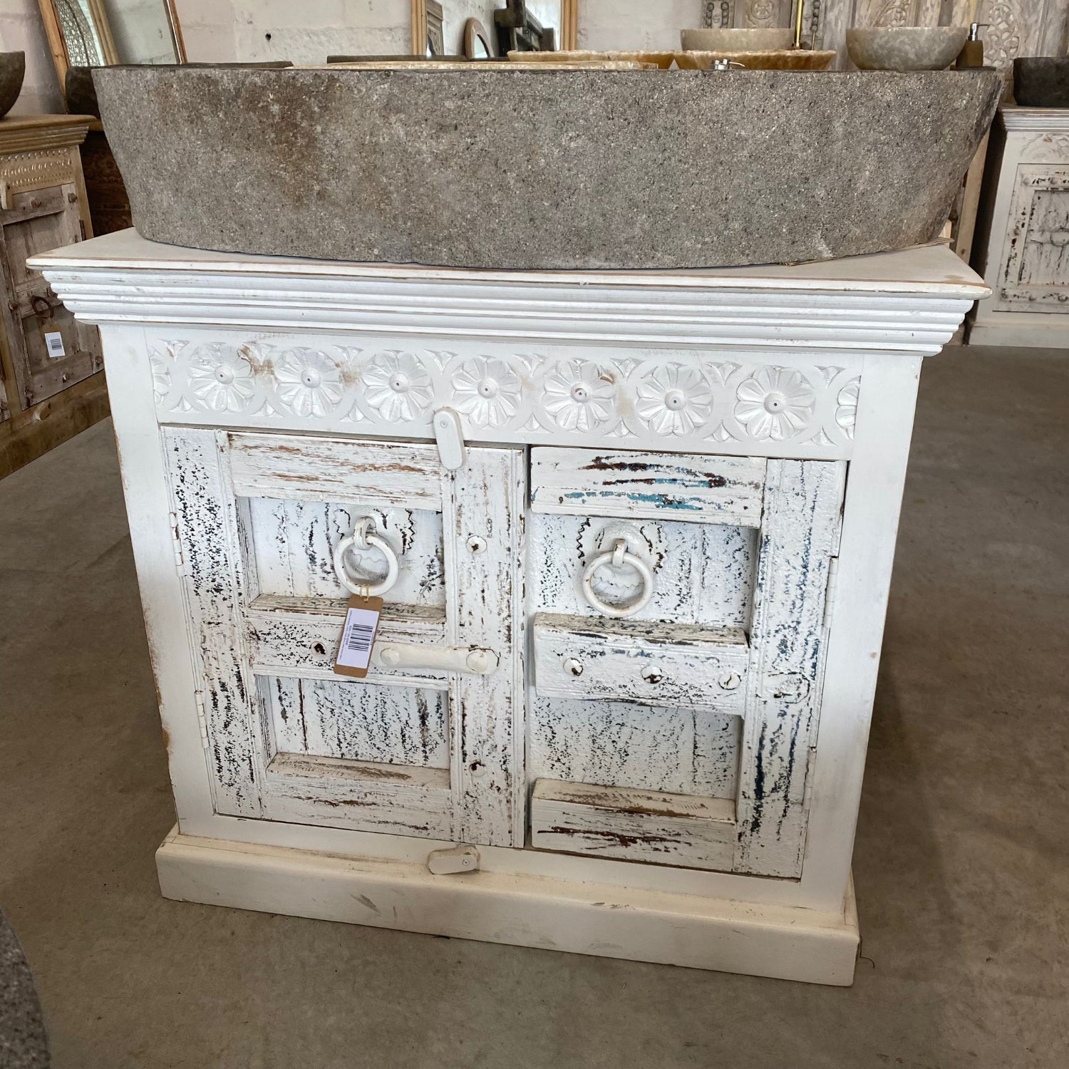 Indian White Wash Timber Vanity 03 - 90cm Length