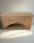 Kalak White Wash Carved Teak Vanity - 150cm Length