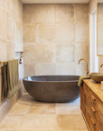 Oval Concrete Terrazzo Stone Bath 1750x900x550mm - Mid Grey