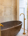 Oval Concrete Terrazzo Stone Bath 1750x900x550mm - Mid Grey