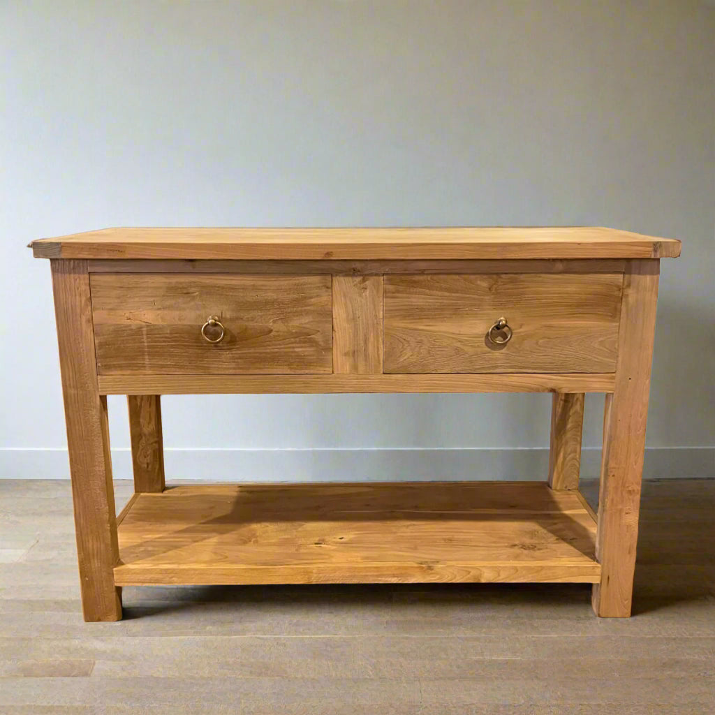 Rustic Teak 2 Drawer Console Vanity - 120cm Length
