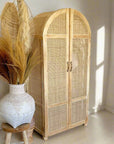 Arch Teak & Rattan Wardrobe - Full Shelves