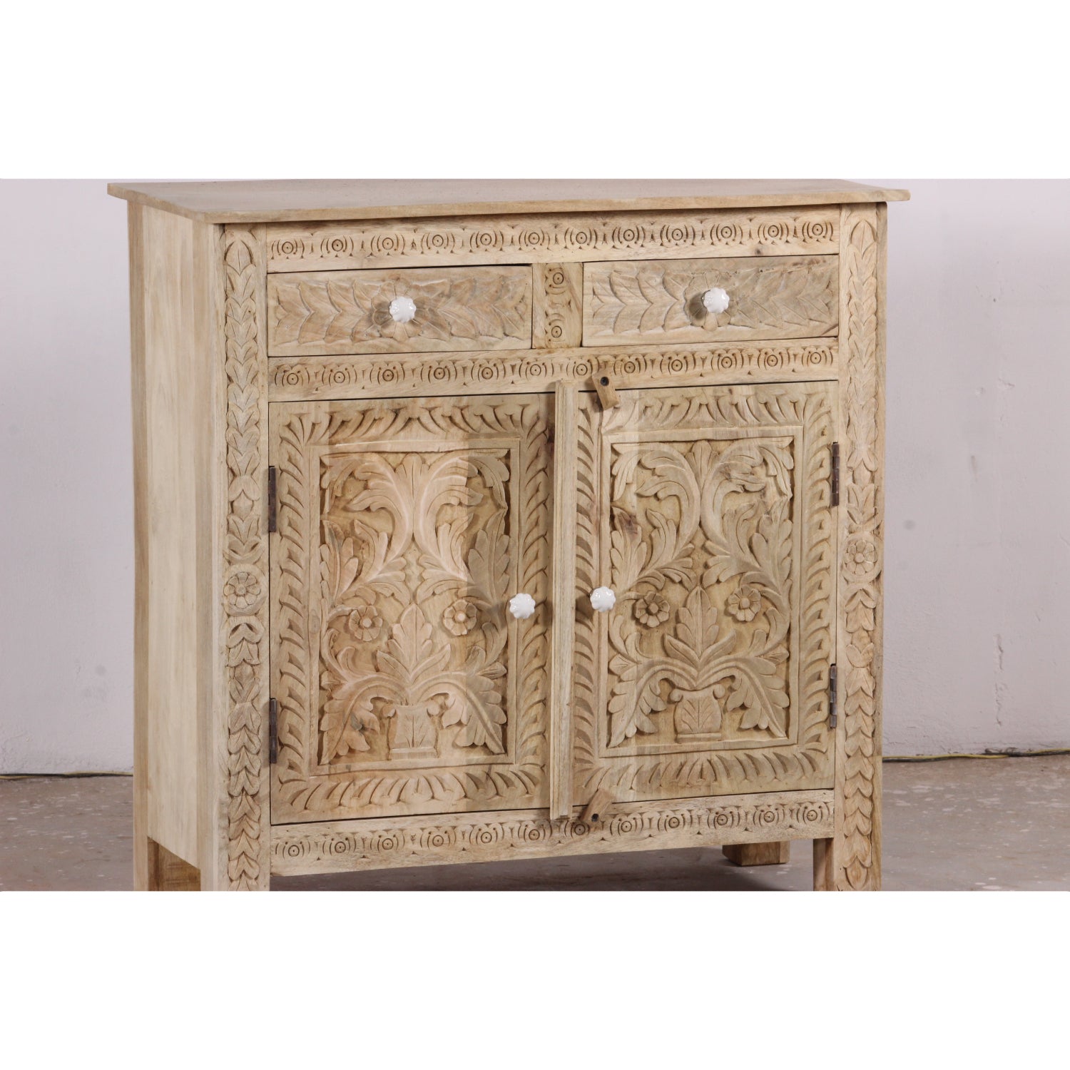 Adah Acid Wash Indian Carved Cabinet