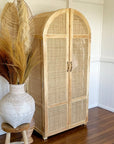 Arch Teak & Rattan Wardrobe - Full Hanging | Made To Order