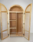 Arch Teak & Rattan Wardrobe - Shelves + Hanging