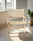 Caba Woven Rattan + Teak Lounger Arm Chair