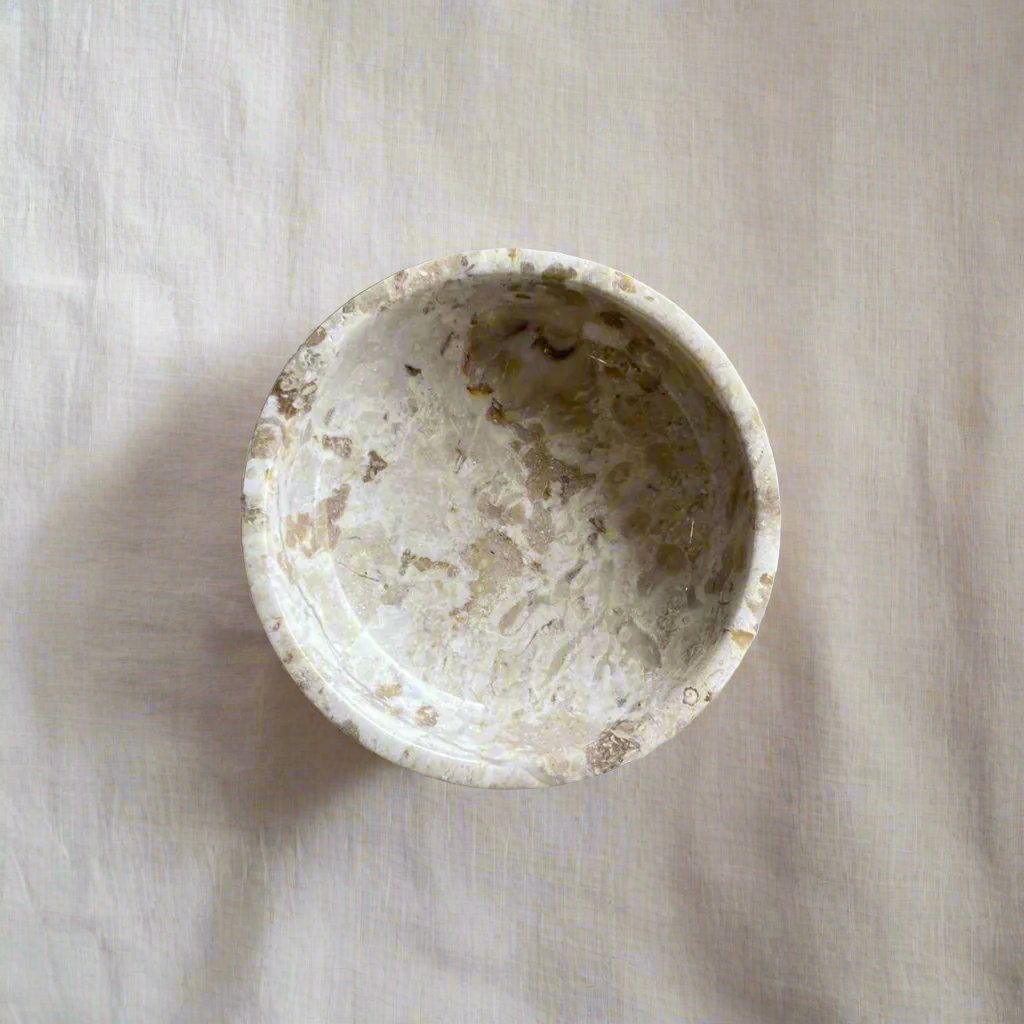 Beige Marble Stone Round Dish 9cm Dia