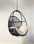 OUTDOOR Steel Framed Black Synthetic Rattan Round Single Cane Hanging Chair