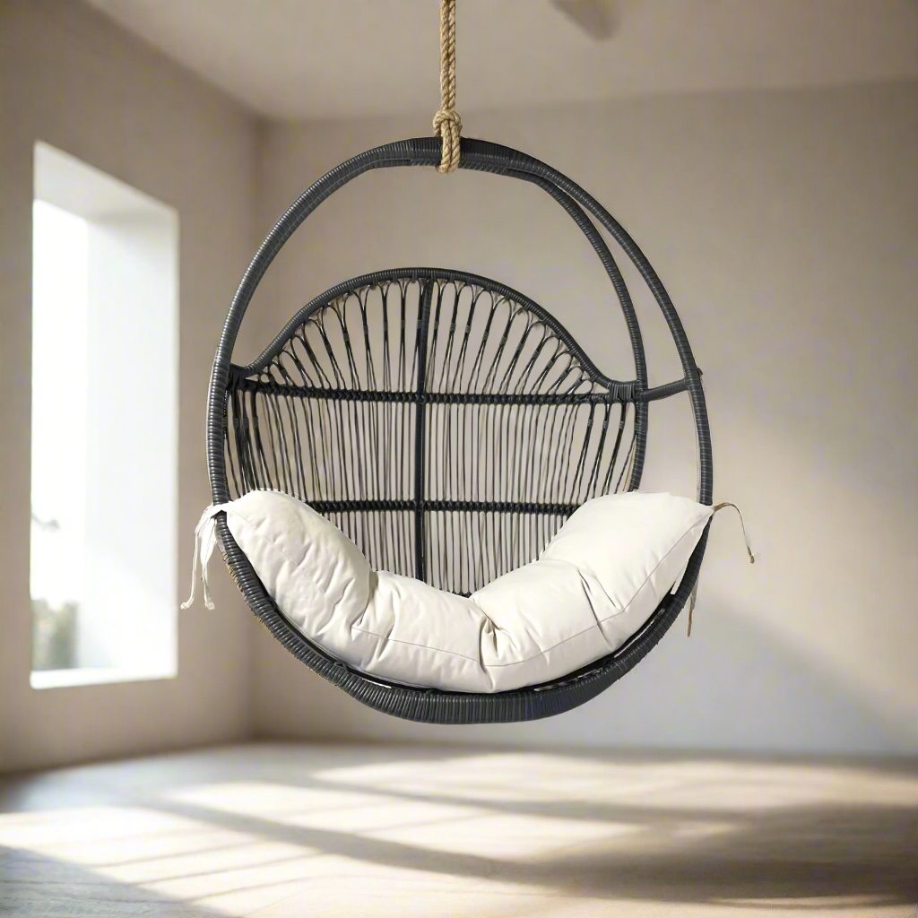 Black Synthetic Round Single Cane Hanging Chair
