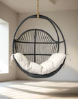 OUTDOOR Steel Framed Black Synthetic Rattan Round Single Cane Hanging Chair