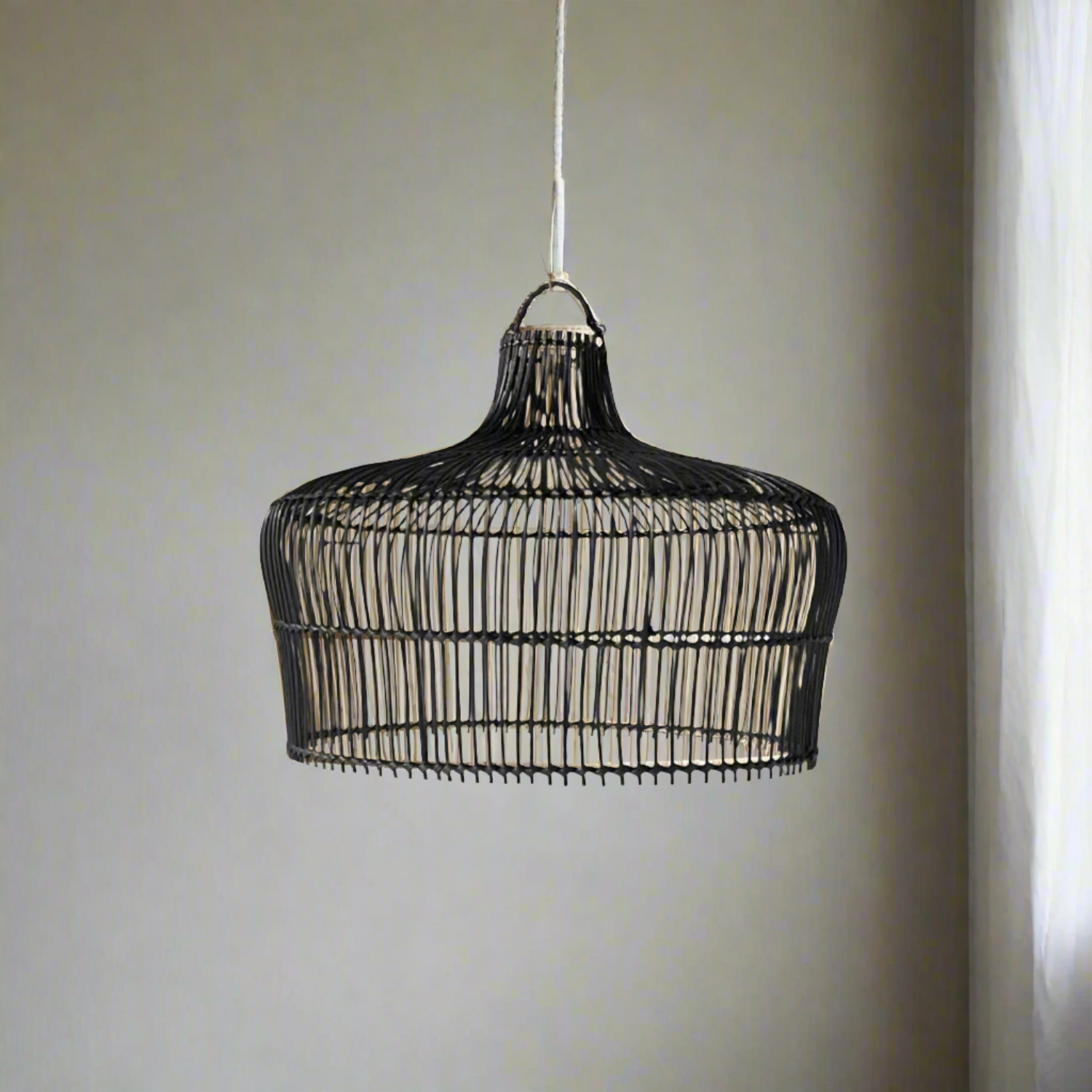 Black Zari Rattan Pendant 60cm Dia