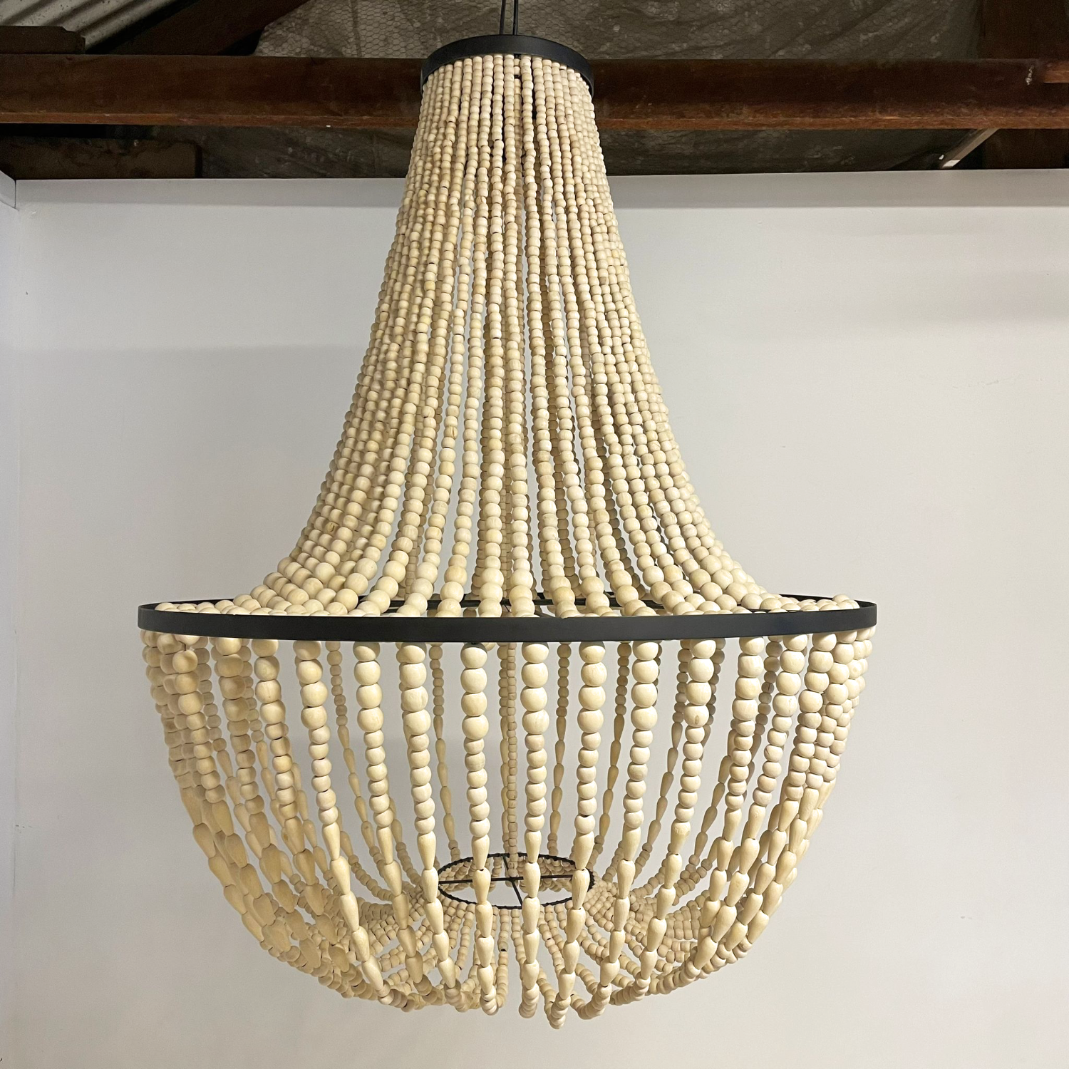 Black + Natural Timber Beaded Chandelier 80cm