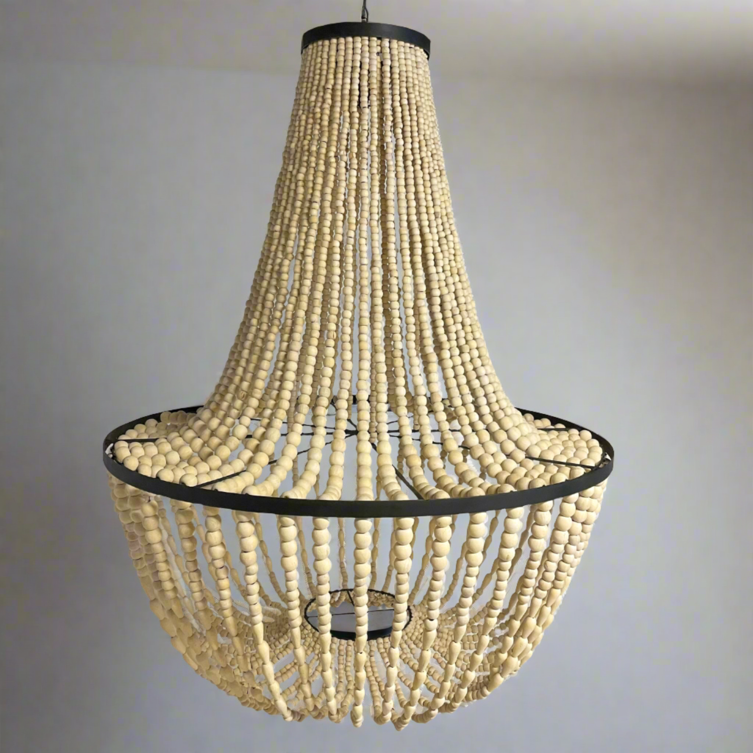 Black + Natural Timber Beaded Chandelier 80cm
