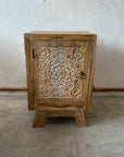 Blossom Carved Teak Bedside Table