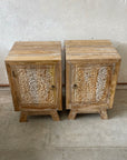 Blossom Carved Teak Bedside Table