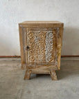 Blossom Carved Teak Bedside Table