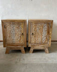 Blossom Carved Teak Bedside Table