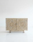 Blossom White Wash Carved Teak Vanity - 120cm Length