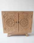 Blossom White Wash Carved Teak Vanity - 90cm Length