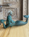 Large Moss Brass Mermaid Laying