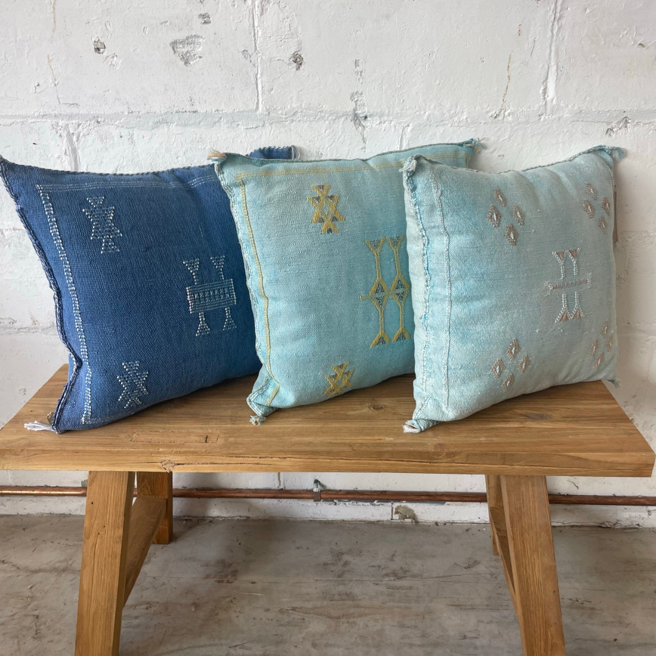 Moroccan Cactus Silk Square Cushion Cover - Ocean
