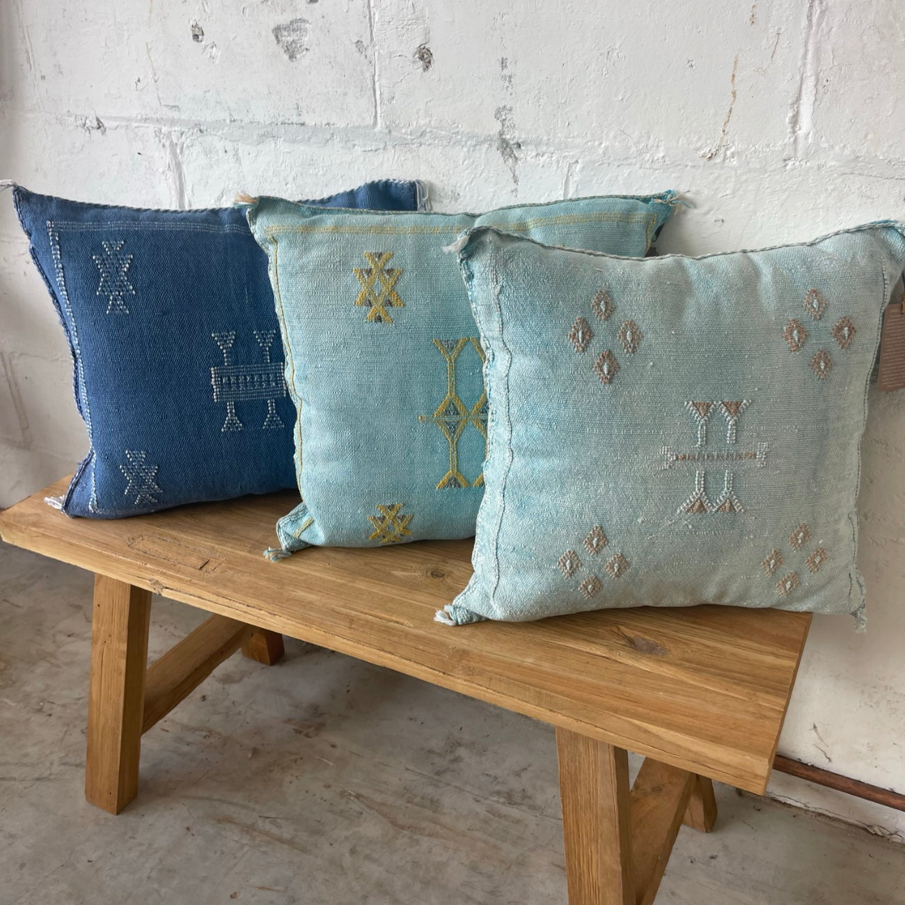 Moroccan Cactus Silk Square Cushion Cover - Ocean