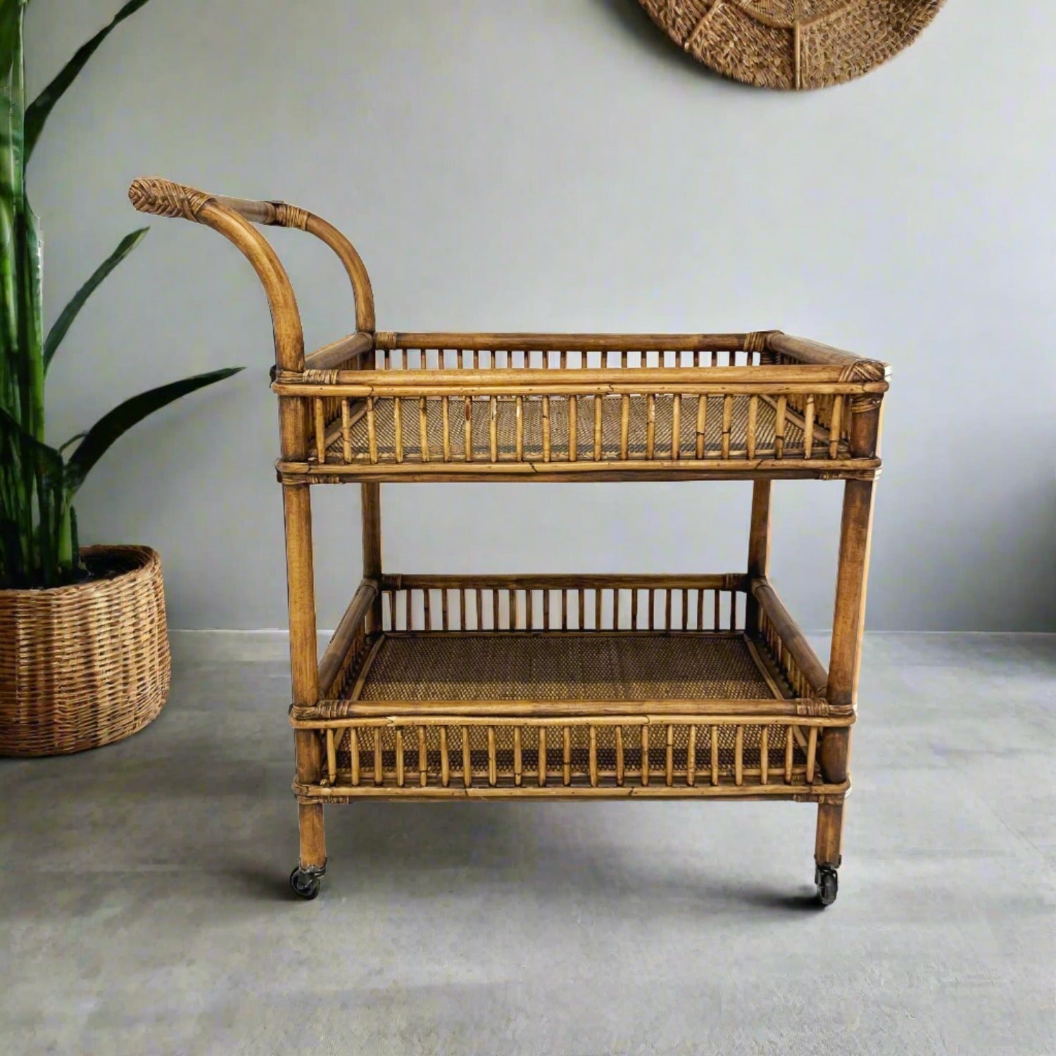 Alani Rattan Bar Cart - Caramel