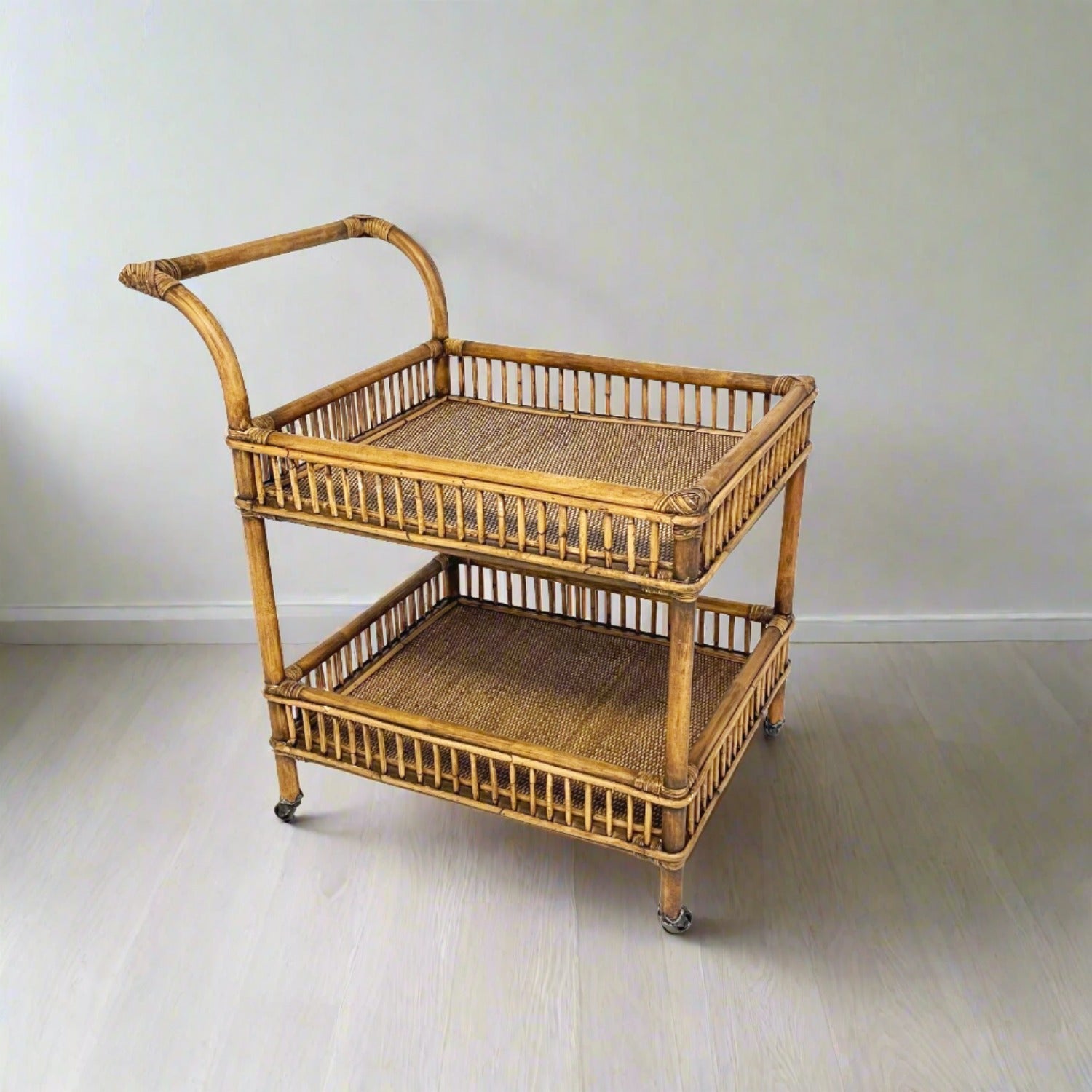 Alani Rattan Bar Cart - Caramel