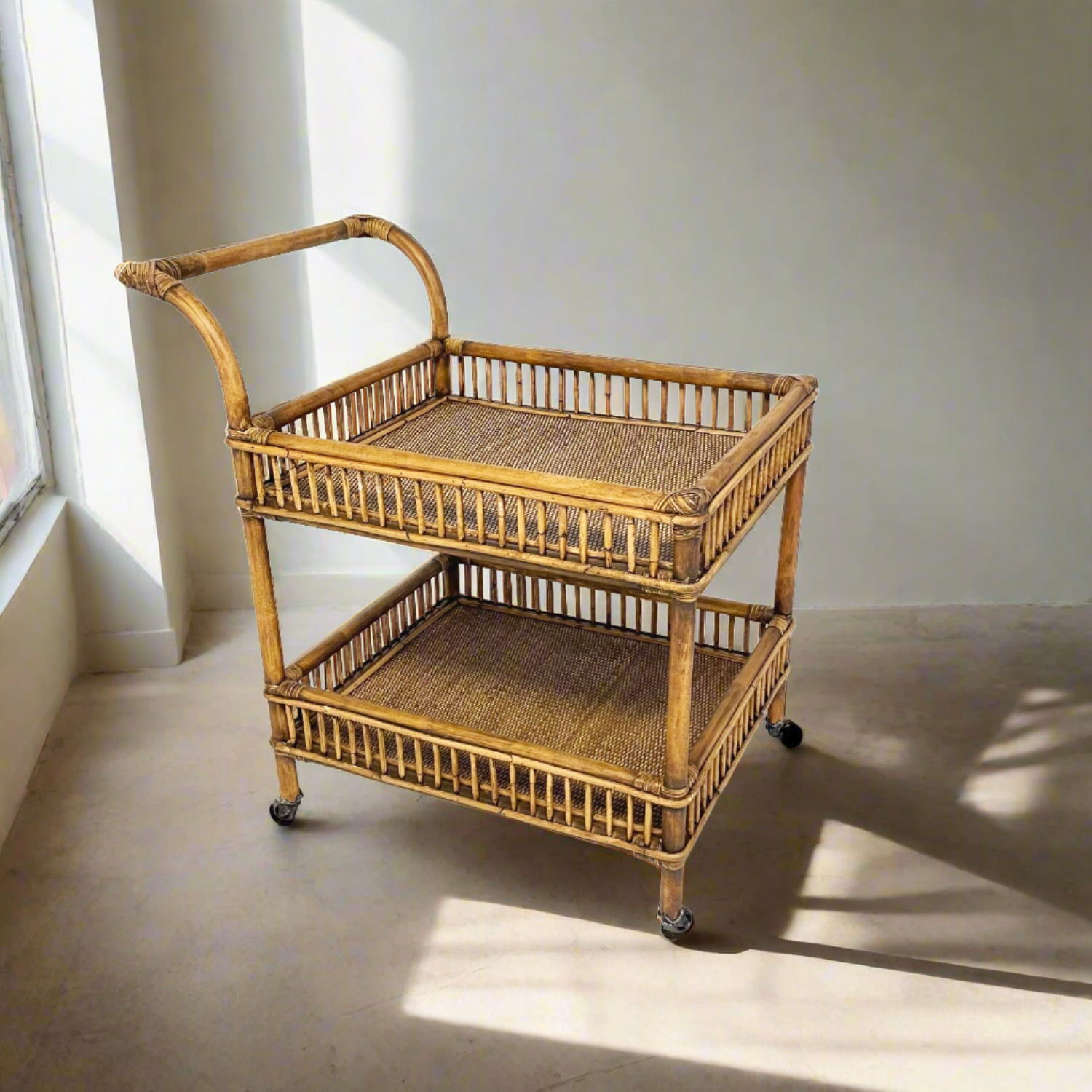 Alani Rattan Bar Cart - Caramel