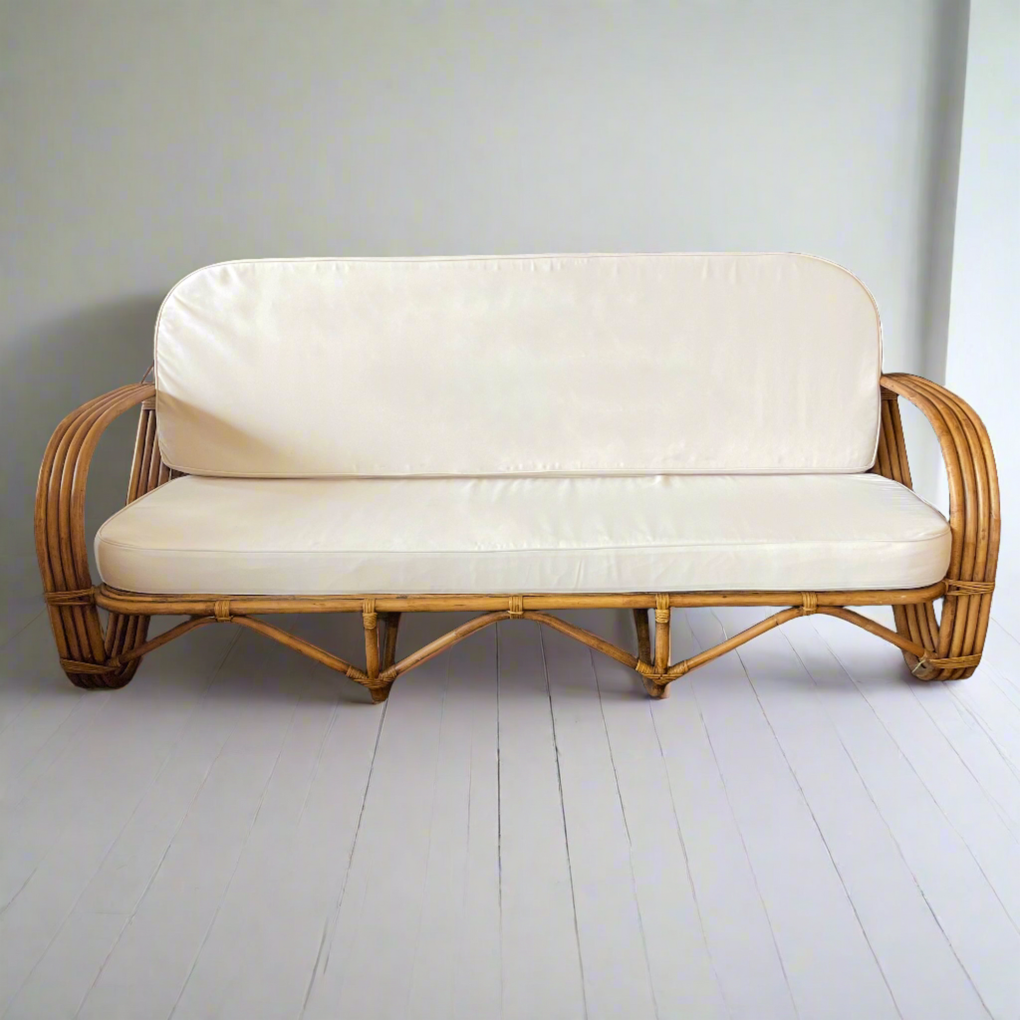 Caramel Pretzel Rattan 3 Seater Lounge - Cream Cushion