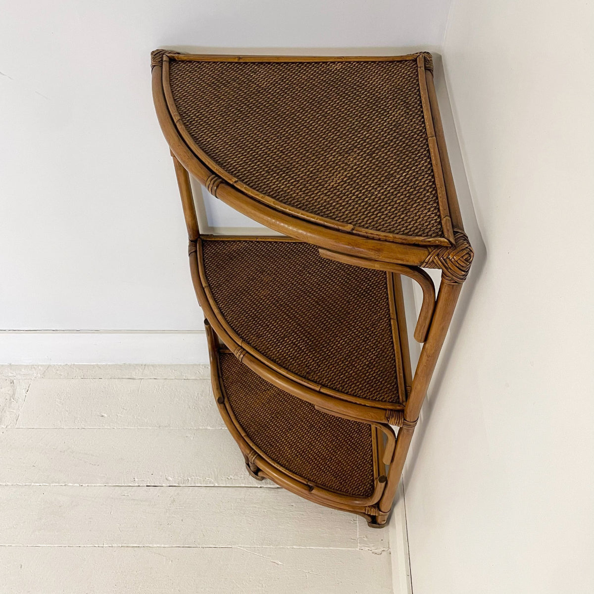 Corner Rattan Shelf - Caramel