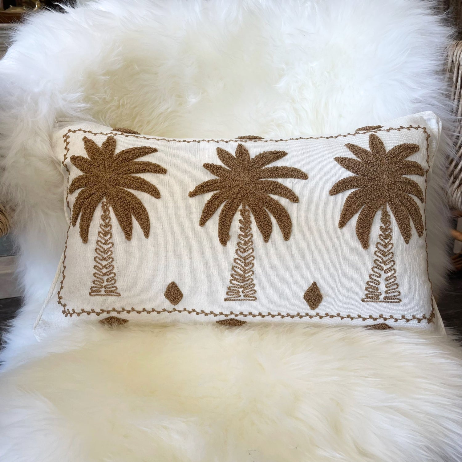 Chocolate Ancient Palm Lumbar Cushion  30x50cm