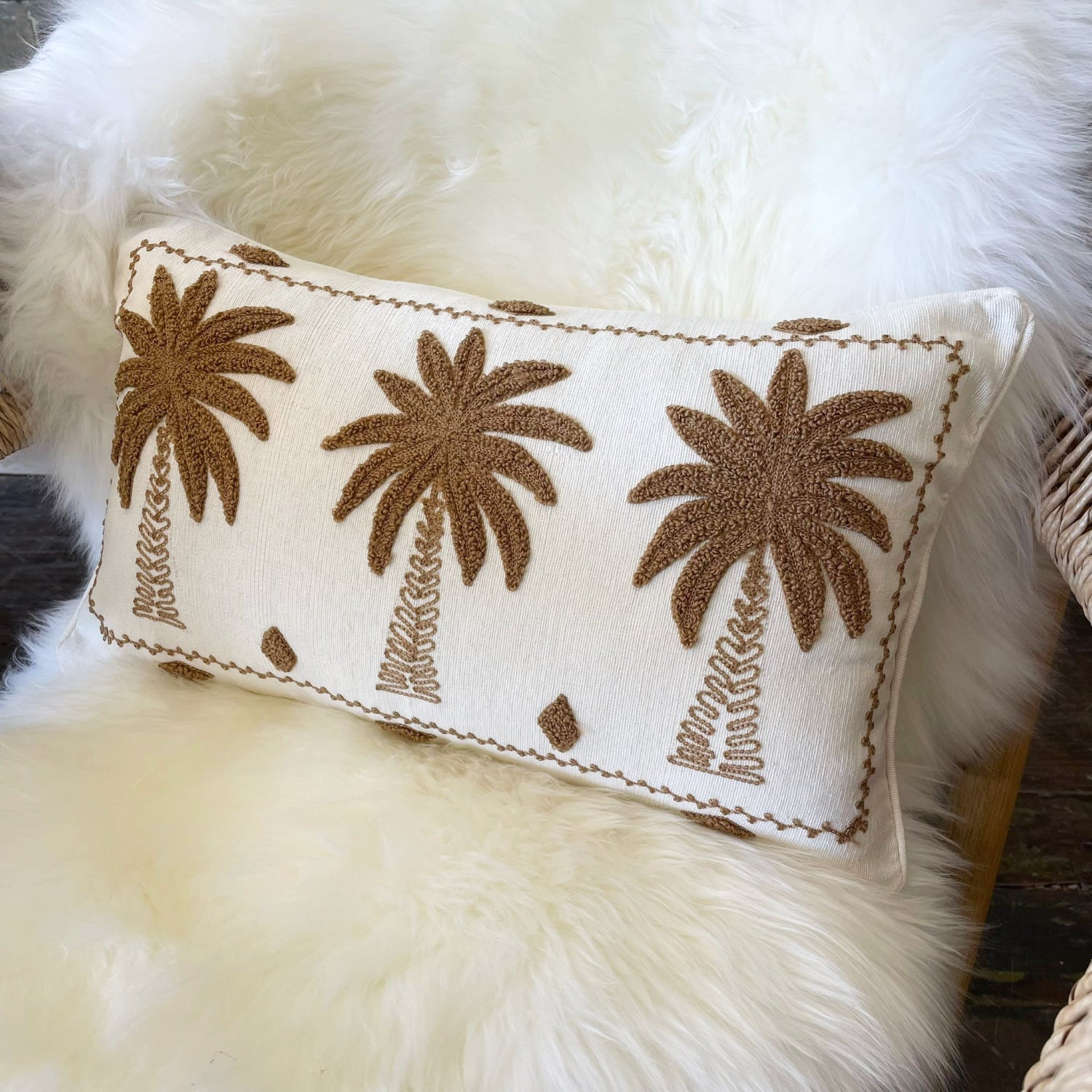 Chocolate Ancient Palm Lumbar Cushion  30x50cm