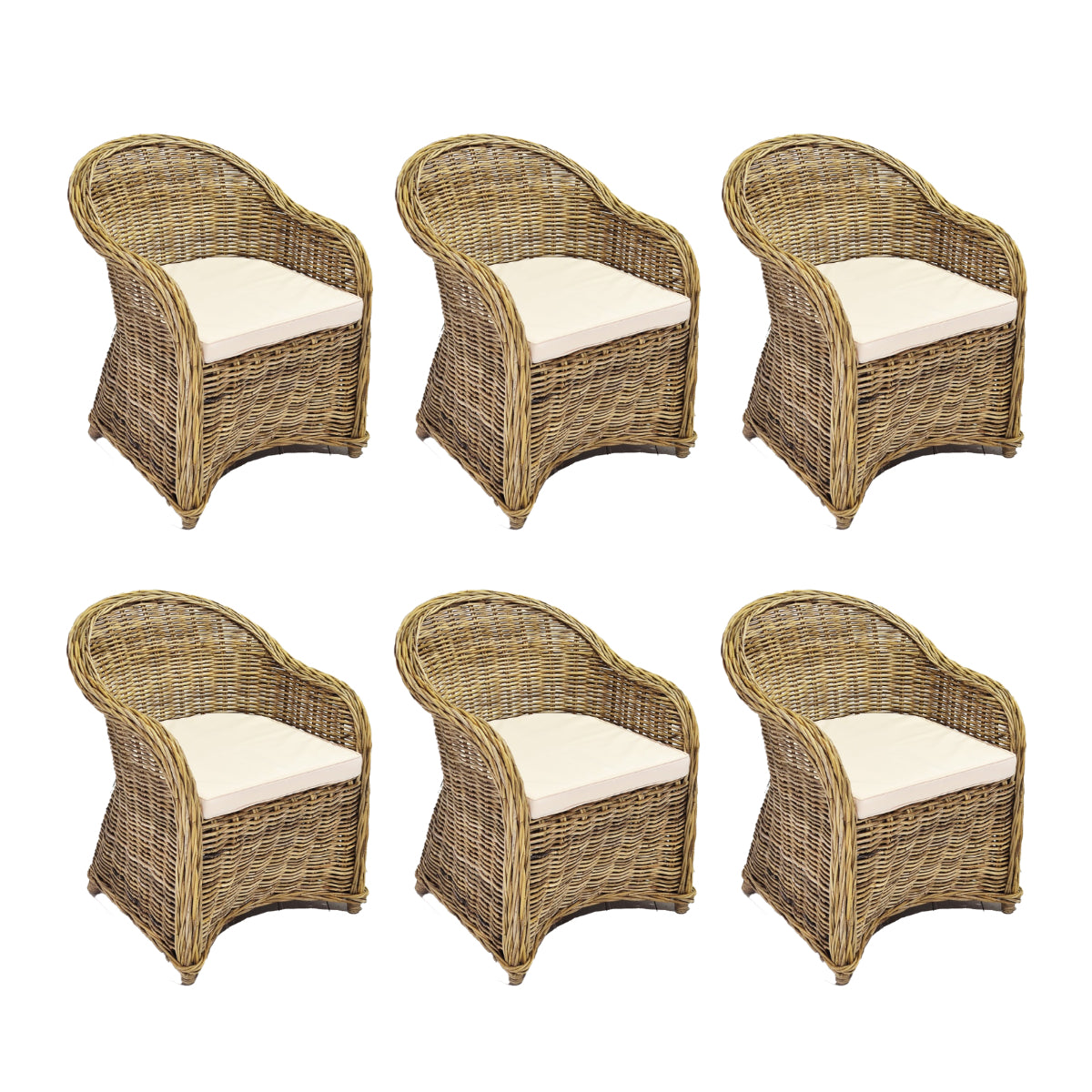 Rattan Curved Grey Arm Chair - Set of 6
