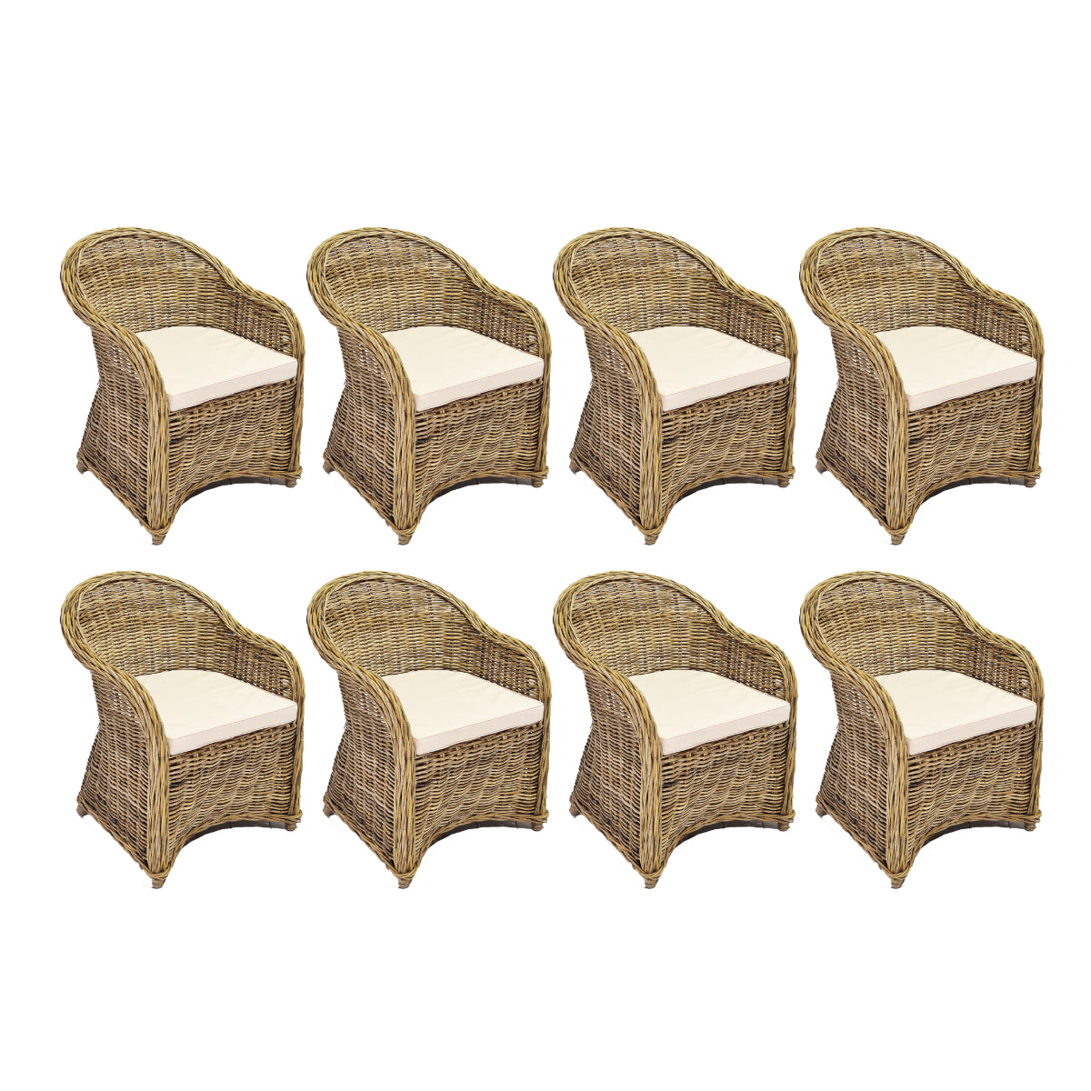 Rattan Curved Grey Arm Chair - Set of 8