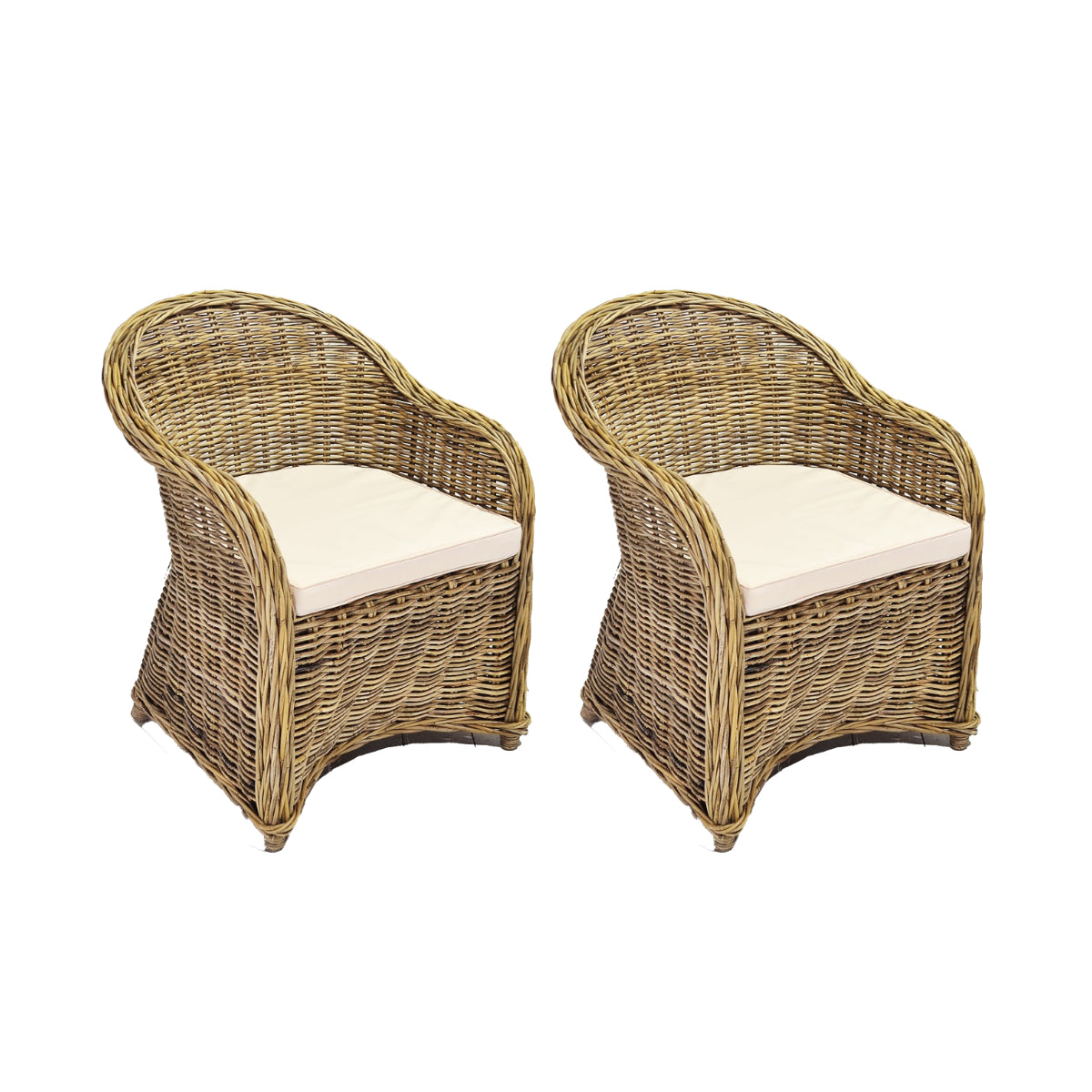 Rattan Curved Grey Arm Chair - Set of 2