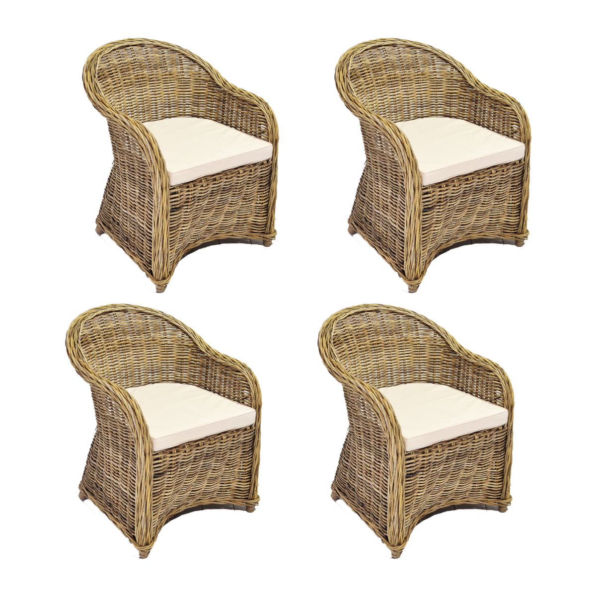 Rattan Curved Grey Arm Chair - Set of 4