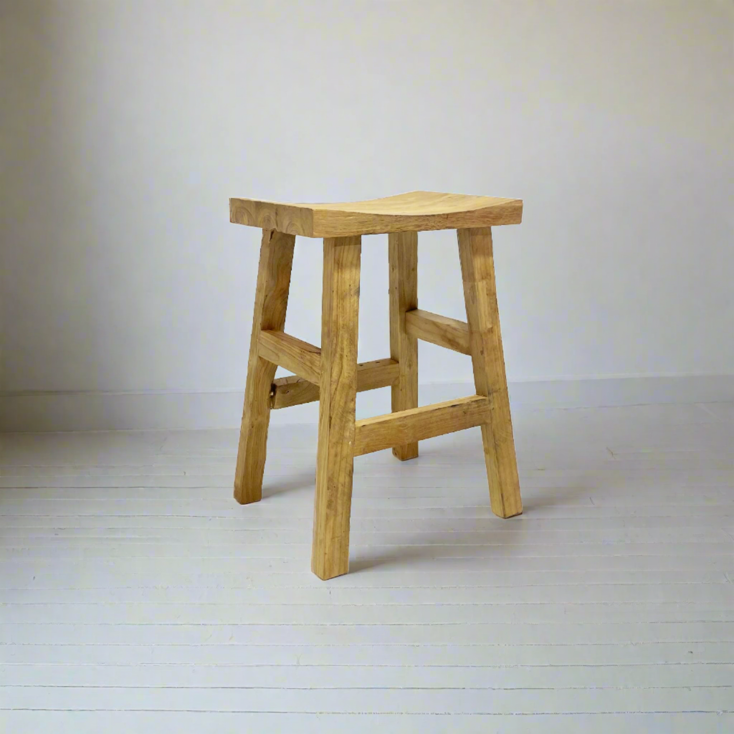 Curved Teak Counter Stool 69cm