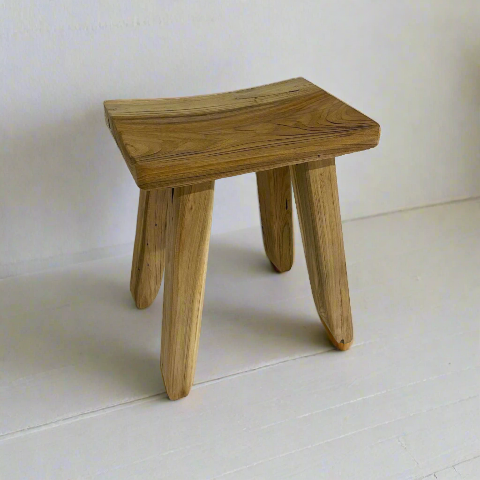 Curved Teak Stool 45cm