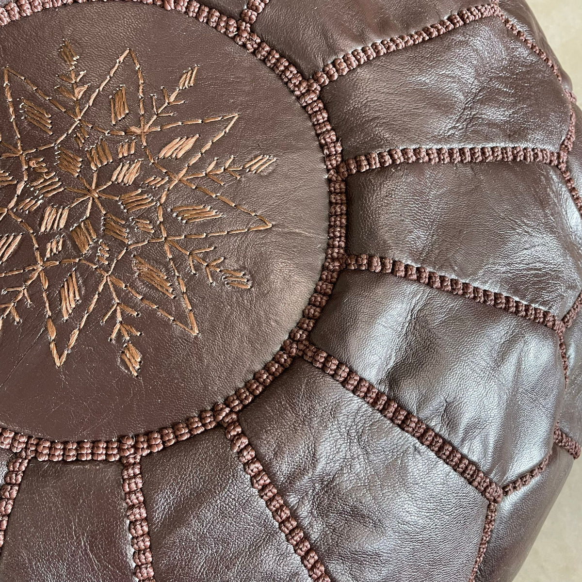 Dark Chocolate Moroccan Leather Pouffe Cover