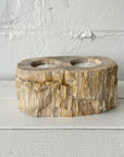 Double Fossilised Wood Tealight Candle Holder