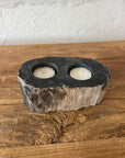Double Fossilised Wood Tealight Candle Holder