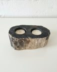 Double Fossilised Wood Tealight Candle Holder