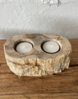 Double Fossilised Wood Tealight Candle Holder