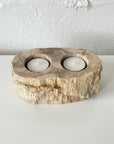 Double Fossilised Wood Tealight Candle Holder