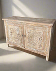 Eden White Wash Carved Teak Vanity - Length 120cm