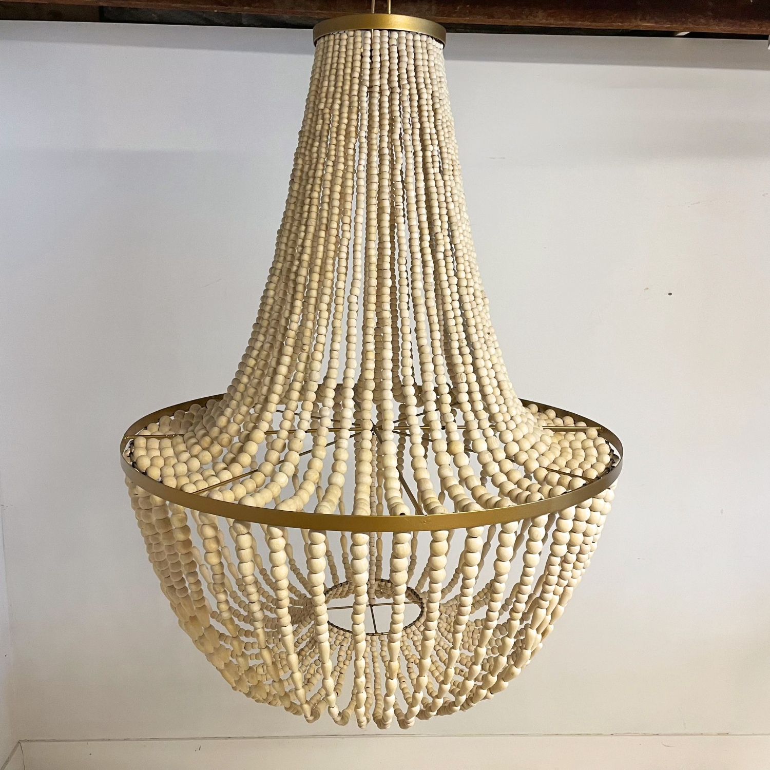 Gold + Natural Timber Beaded Chandelier 80cm