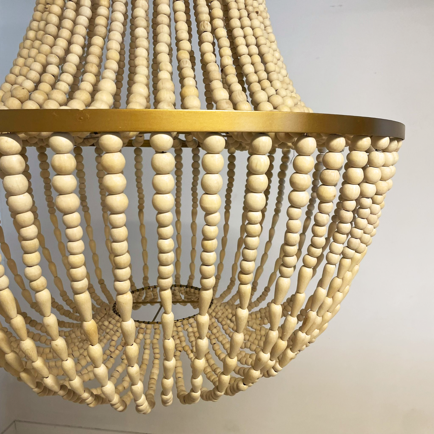 Gold + Natural Timber Beaded Chandelier 80cm