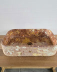Hammered Rectangle Red Marble Stone Basin 02