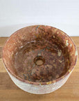 Hammered Round Red Marble Stone Basin 05